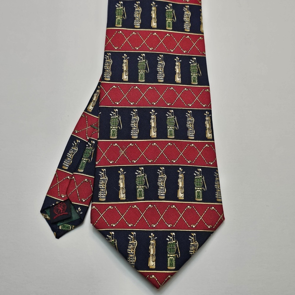 Tommy Hilfiger Men's Neck Tie Blue Red Golf Made In USA 100% Silk Vintage